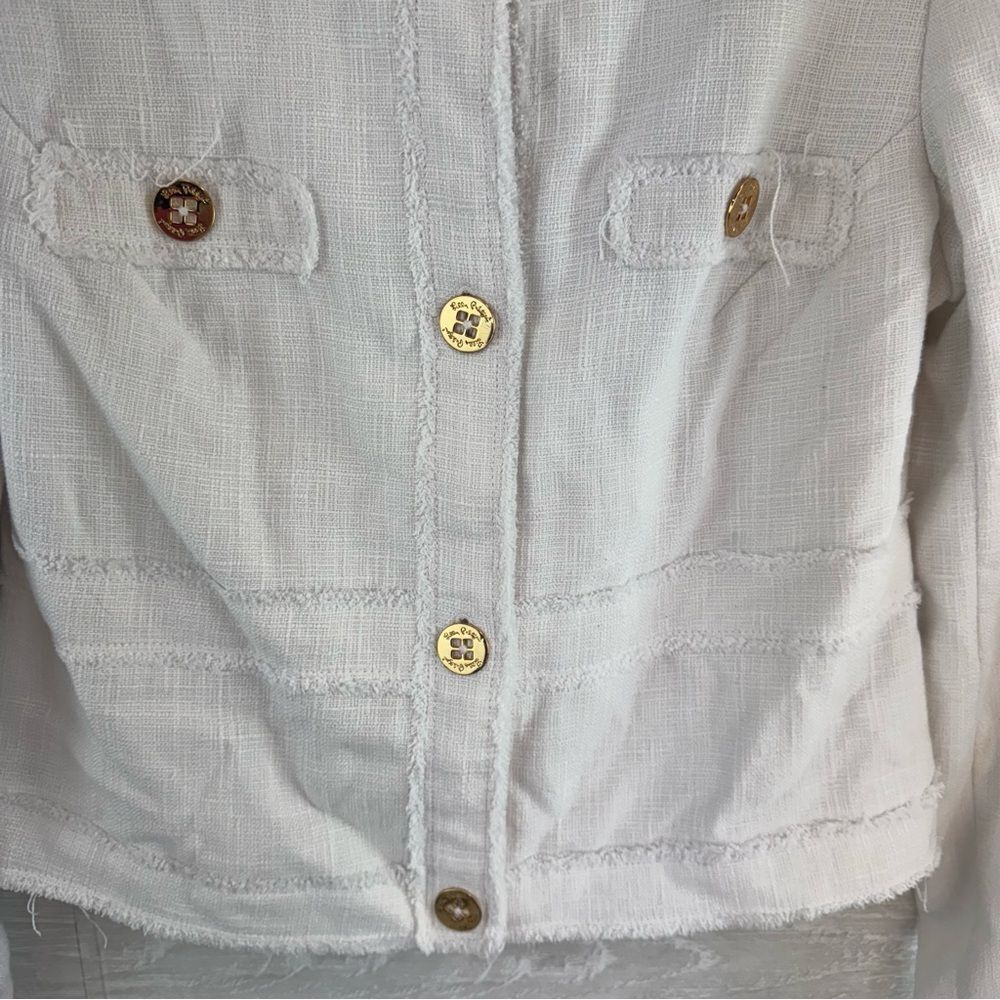 Lilly Pulitzer Millie Fringe Linen Blend Button Up Jacket - Picture 3 of 7